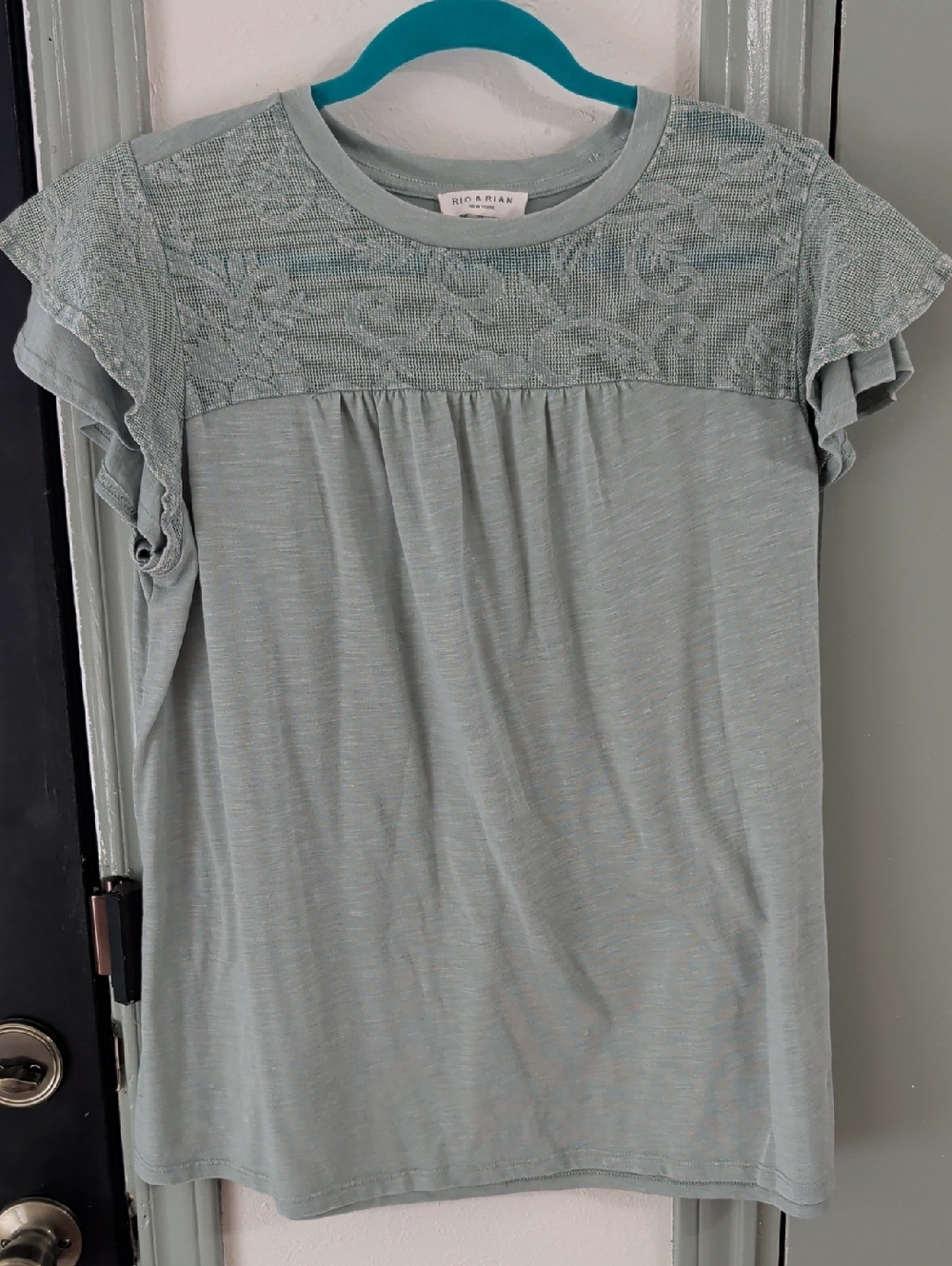 Women's Sage Lace Yoke Short Sleeve Tee